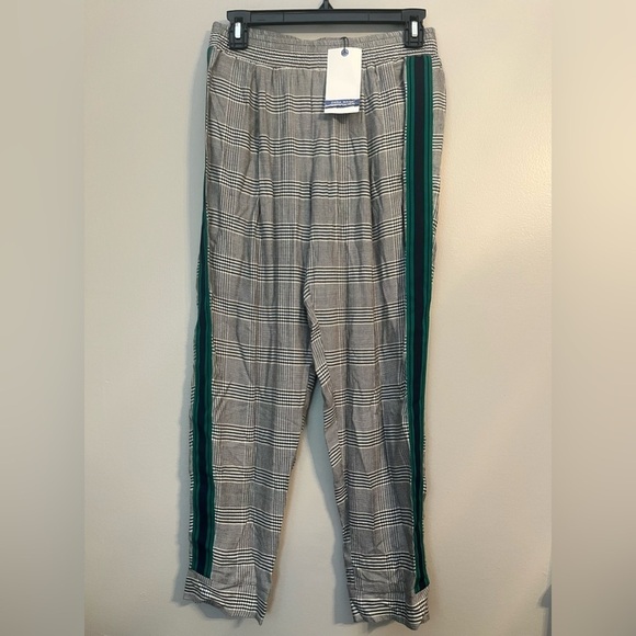 NWT Zara Basic Houndstooth Plaid Black/White Green Side Stripe Joggers Size S - Picture 1 of 11